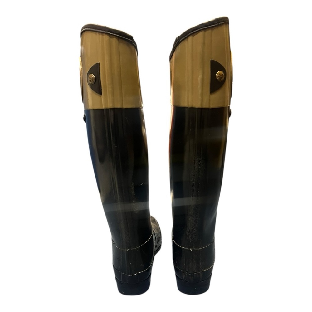 Hunter Regent Carlyle Black Tan Two Tone Tall Rain Boots Womens 8 W24144 - Picture 5 of 6